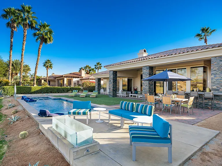 Backyard with firepit.