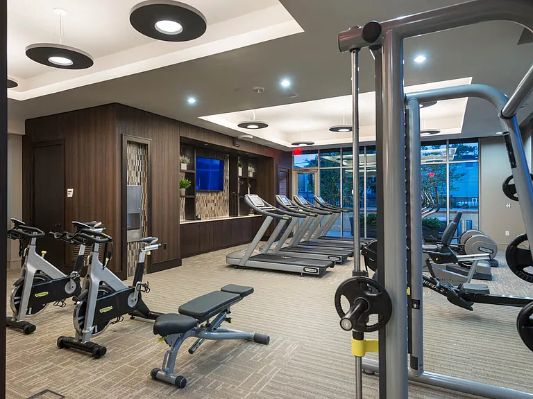 Strength training equipment in fitness center