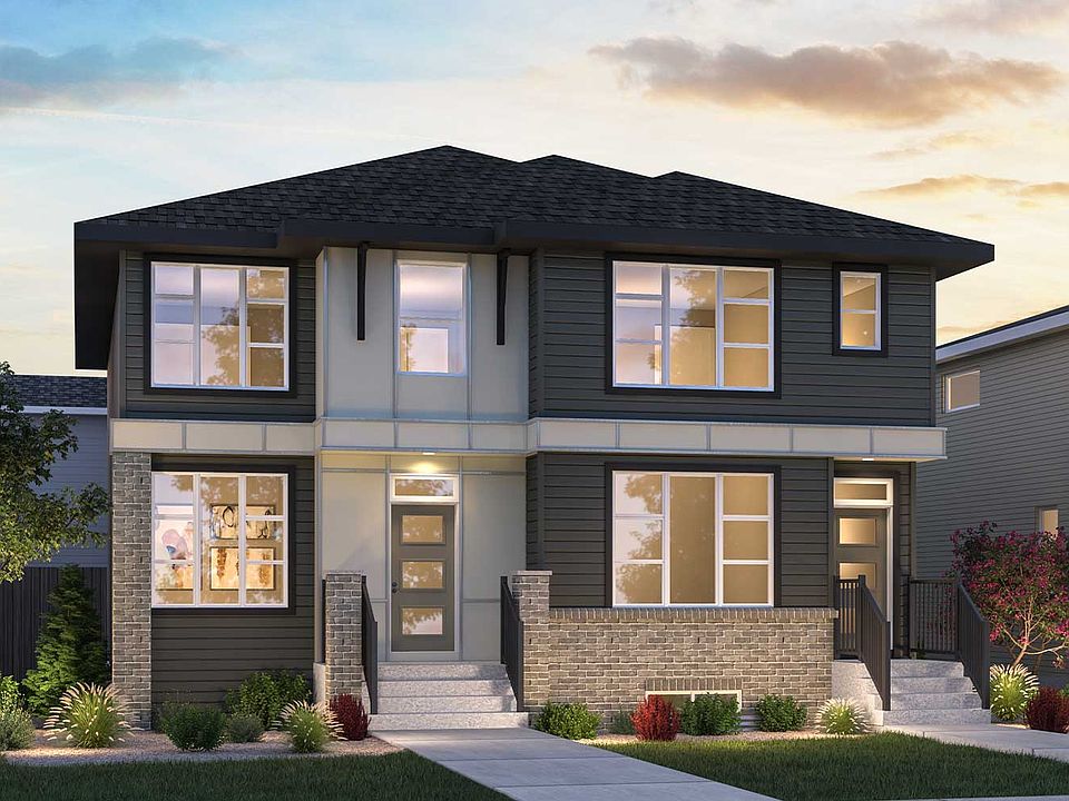 An exterior rendering of the Prairie style of the Elm-Alder model by Brookfield Residential