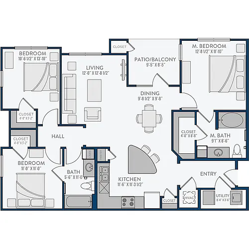 Floor plan 3 Bedroom 2 Bathroom