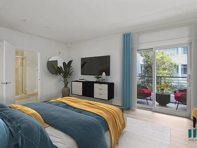 Bedroom with Vinyl Flooring, Recessed Lighting, Bathroom, and Patio