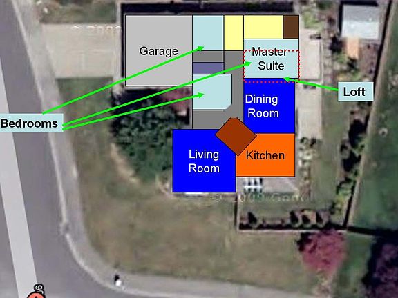 Floorplan superimposed on satellite image.  