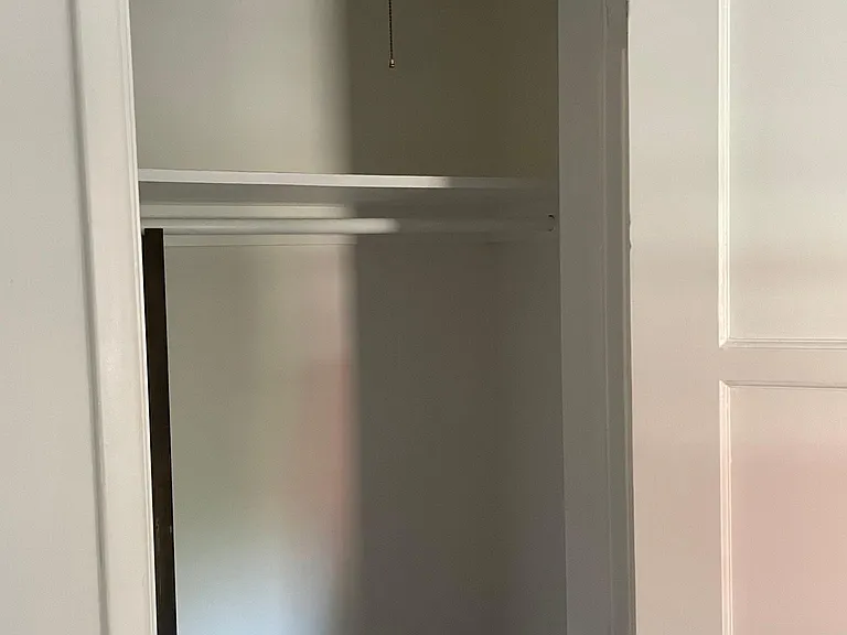 Spacious bedroom closet with large shelf