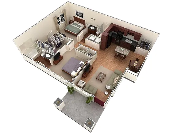 Floor plan 2 BR Designer Courtyard Garage