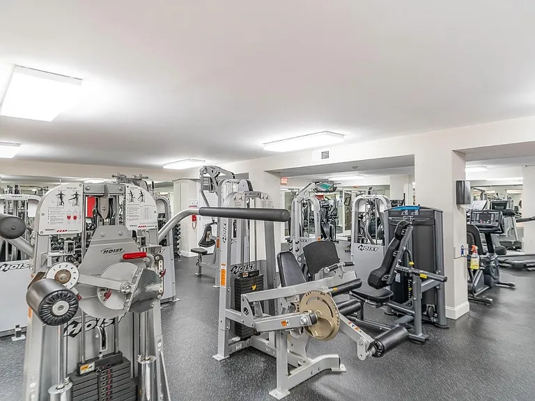 Circuit training, free weights, treadmills & stair steppers are available. There's also a wood floor area for classes, stretching on your mat, yoga, etc.