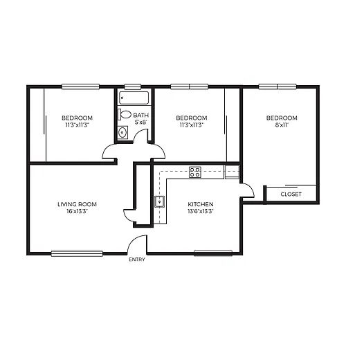 Floor plan 3 Bed 1 Bath