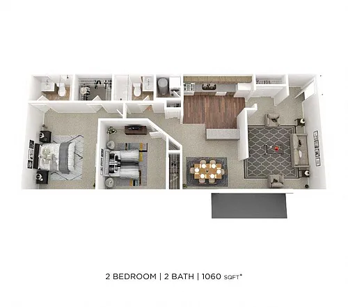 Floor plan Two Bedroom 2 Bath - 1,060 sqft