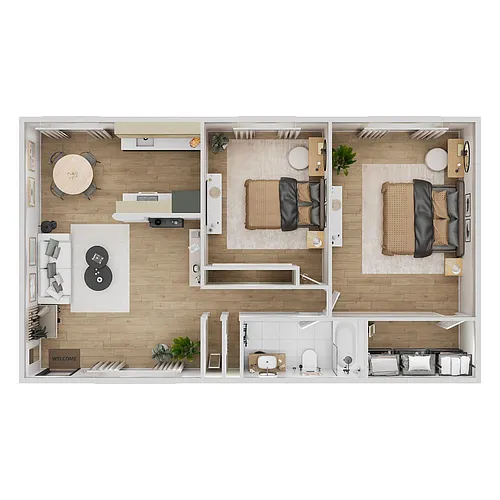 Floor plan 2 Bedrooms, 1 Bathroom Plan E