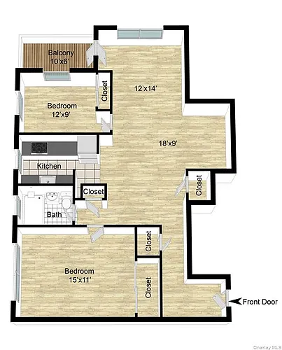Floor plan 2 Beds, 1 Bath