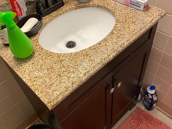 Master Bath Sink with solid "granite like" top and undermount sink.