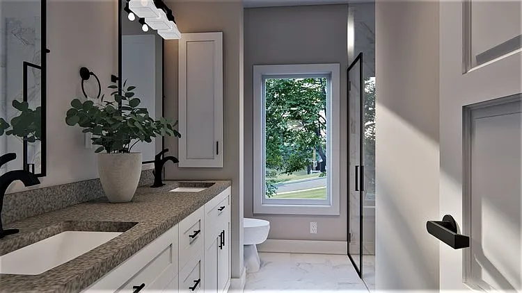 Modern bathroom rendering for Lyric Townhomes.