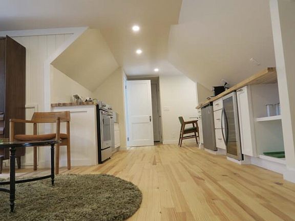 view from front of apartment facing back exist and bathroom