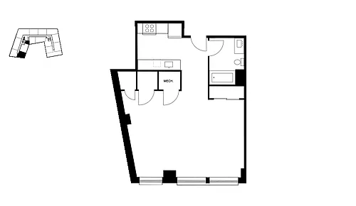 Floor plan Studio and One Bath Apartment
