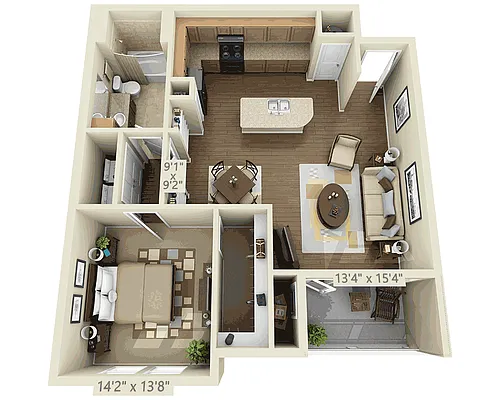 Floor plan One Bedroom A1C