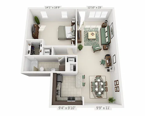 Floor plan One Bedroom A1C