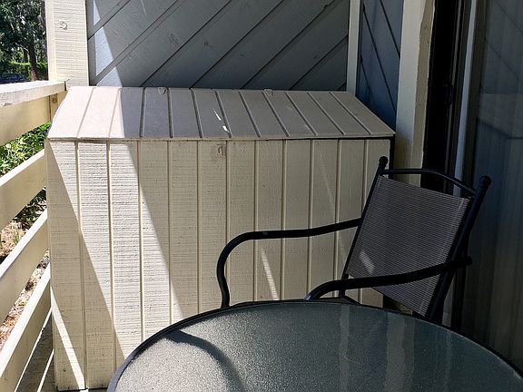 Table and chairs on deck.