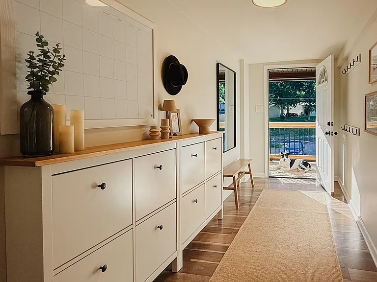 Entryway with ample storage and coat hooks