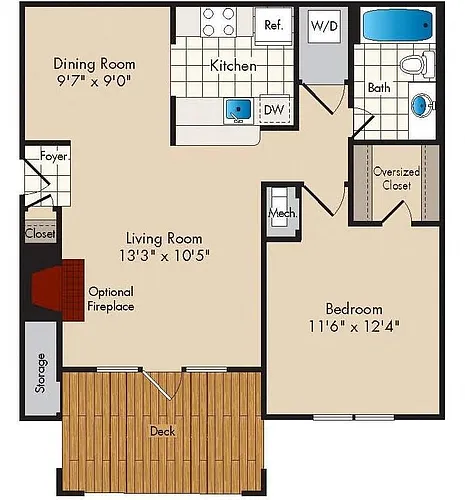 Floor plan 1 Bedroom/1 Bath - 723 square feet