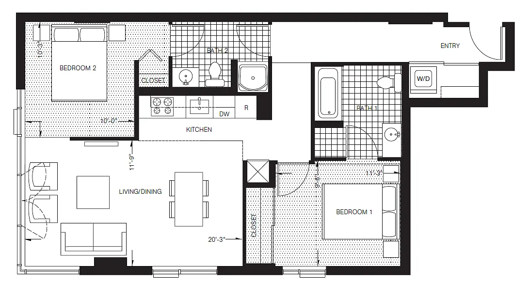 Floor plan Two Bedroom, Two Bath (B4)