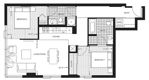 Floor plan Two Bedroom, Two Bath (B4)