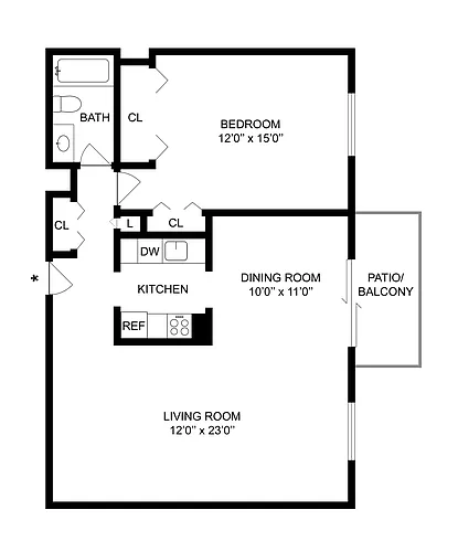 Floor plan 1BRx1BA-A