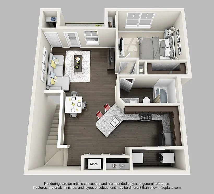 Floor plan 1 Bedroom 1 Bathroom Apartment with 892 Square Fee