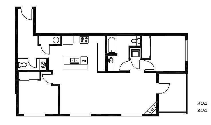 Floor plan 2 Bedroom 1.5 Bath + Den