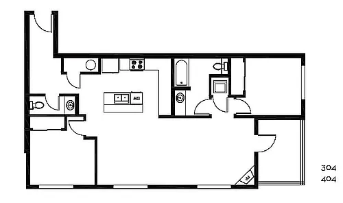 Floor plan 2 Bedroom 1.5 Bath + Den