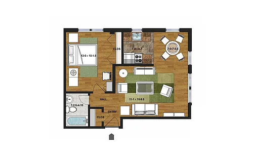 Floor plan 1 Bedroom A