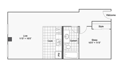 Floor plan 1 Bed 1 Bath Income Restricted A