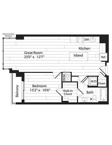 Floor plan 1 BR 1Q