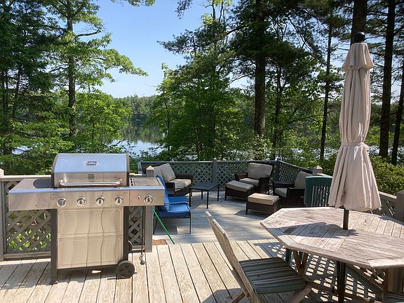 Back decks overlooking the pond