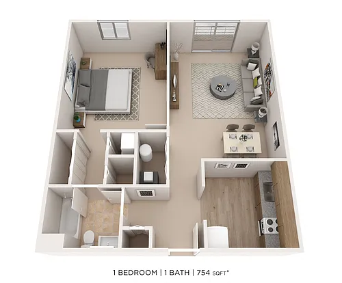 Floor plan One Bedroom - 754 sqft