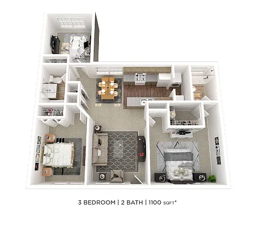 Floor plan Three Bedroom 2 Bath