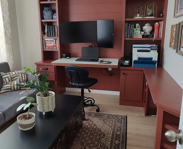 Office with custom built-in cabinets
