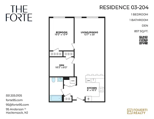Floor plan 1 bedroom plus den