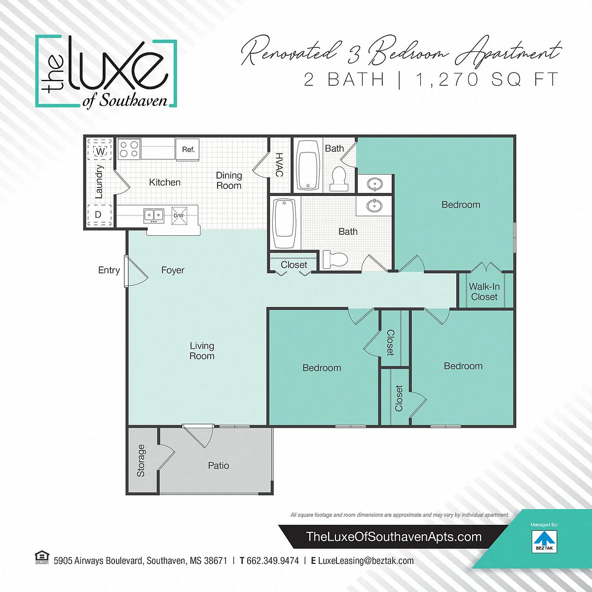 Floor plan 3 Bedroom - 1270 Renovated