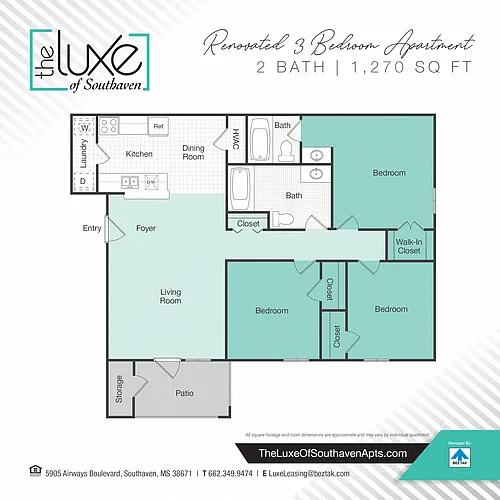 Floor plan 3 Bedroom - 1270 Renovated