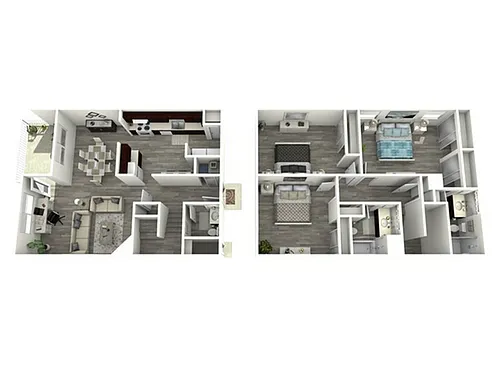 Floor plan 3 Bed, 2 Bath B (80% Income Restricted)