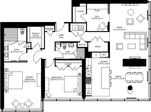 Floor plan 2 Bed/2 Bath Den-bd05