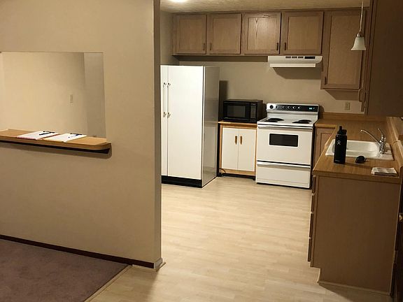 Kitchen with a eating nook.