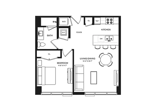 Floor plan 1 Bed/1 Bath-A3A