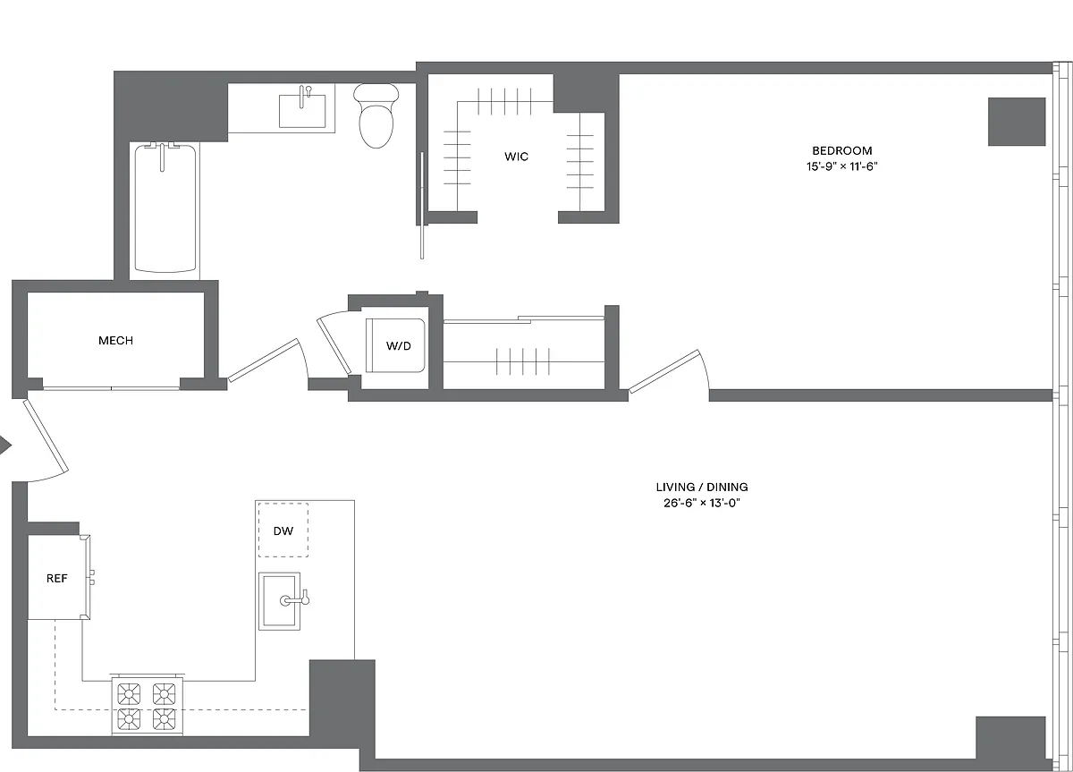 Floor plan 1 Bed/1 Bath-A1D