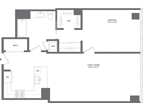 Floor plan 1 Bed/1 Bath-A1D