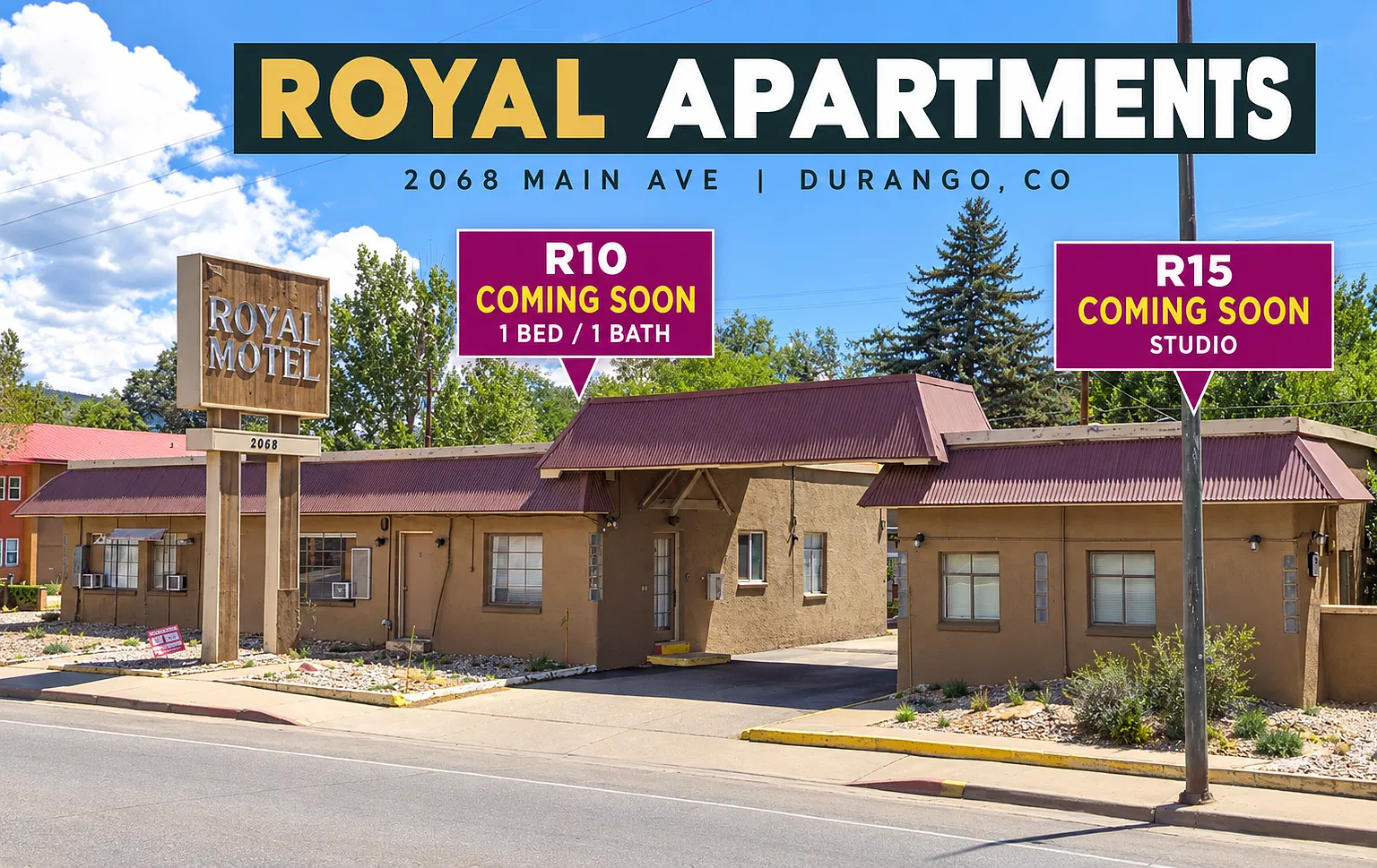 R10 _ COMING SOON! 1BR/1BA at Royal Apartments. Compare R20 or studios R15, R17 and R26.