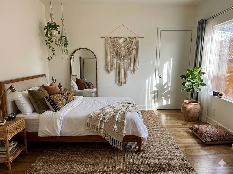 The primary bedroom in the rear of the unit that also includes an ensuite bathroom (Virtual Staging)