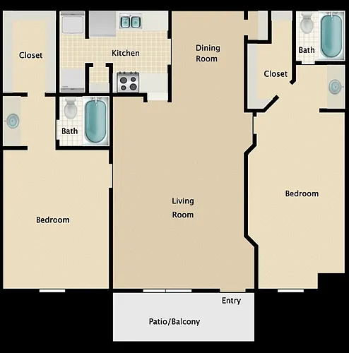 Floor plan 2 bedroom 2 bath