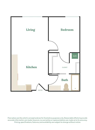 Floor plan 1 Bed, 1 Bath - Apt E