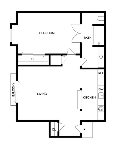 Floor plan 1 BR x 1 BA - A