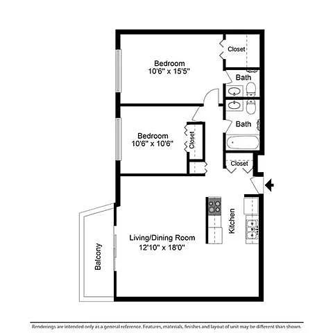 Floor plan 2 Bed 1.5 Bath